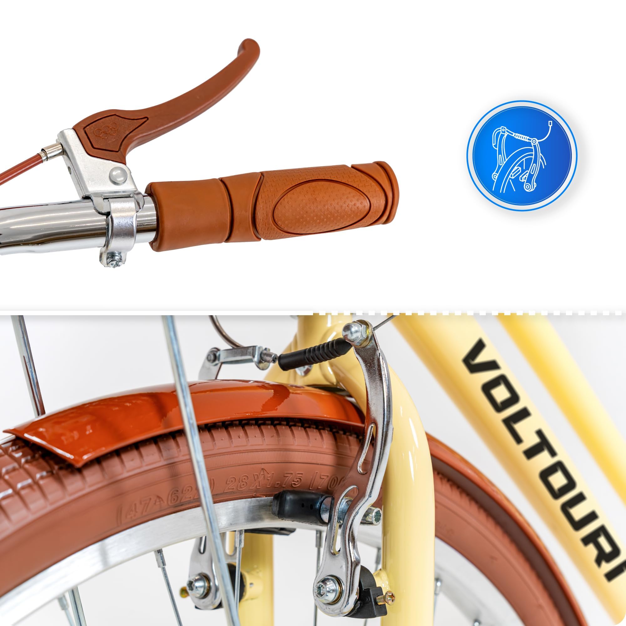 THUNDER Citybike 28 Zoll Damenfahrrad – Retro Fahrrad mit Korb & Gepäckträger, Stahlrahmen 17”, 1 Gang, V-Brake & Rücktrittbremse, Schutzbleche, Ständer,