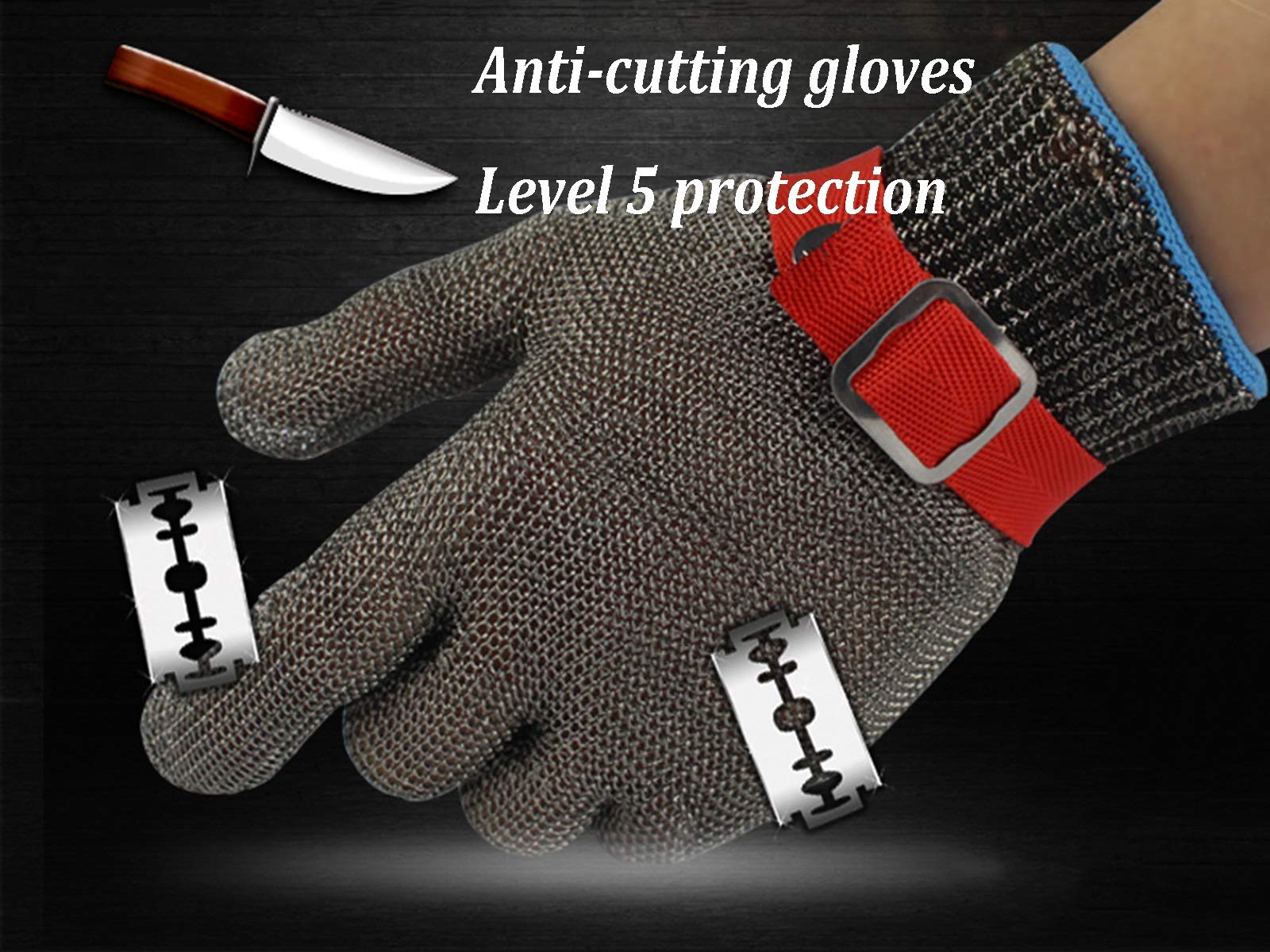 Guantes Anticortes, Guantes Resistentes a Cortes, de Alambre de Acero 316, anticortes, de Seguridad para la Cocina, para pelar y Cortar Carne, comunes en Ambos Lados.