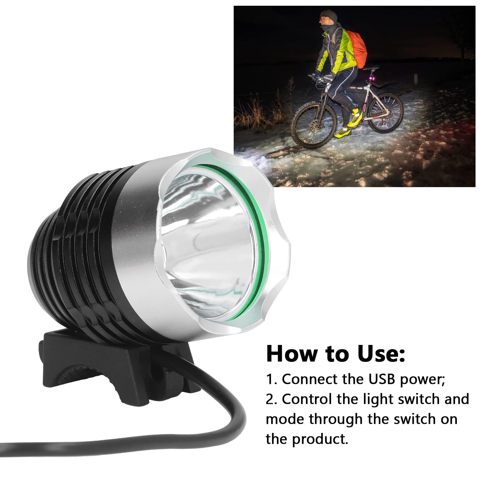 3000lm Super Bright Bike Headlight with USB Power Supply for Mountain Bike, Racing Bike and More