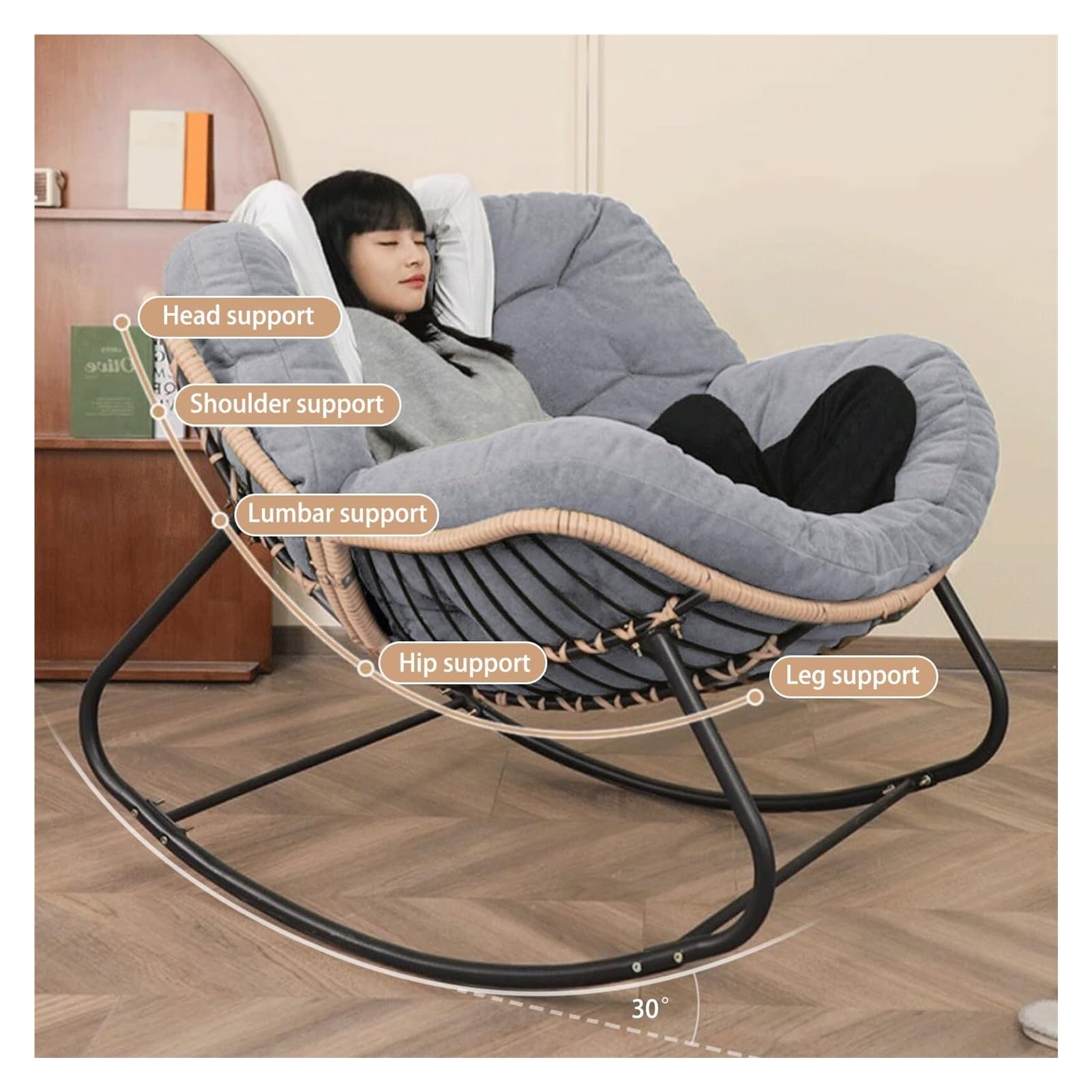 Mecedora for Patio al Aire Libre, Silla Papasan con cojín y Estructura, sofá Mecedora Interior, Dormitorio/Sala de Estar/Porche/jardín/balcón