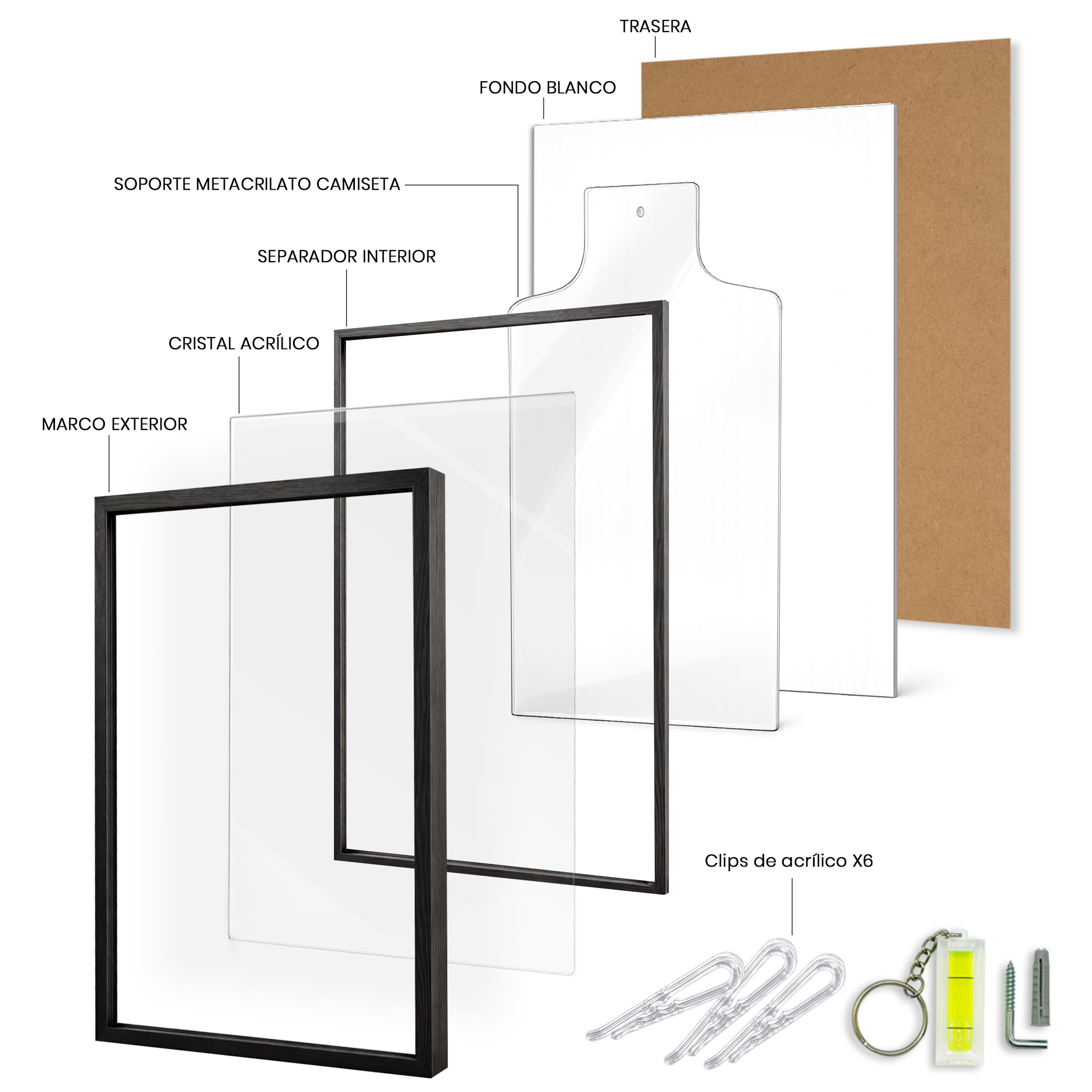 Marco para Camisetas de fútbol 58x78 cm con Soporte de Metacrilato – Expositor de Camiseta deportiva, Cuadro Decorativo de Pared, Acabado Profesional, Fácil Montaje – Marco Negro con Fondo Blanco — view 6