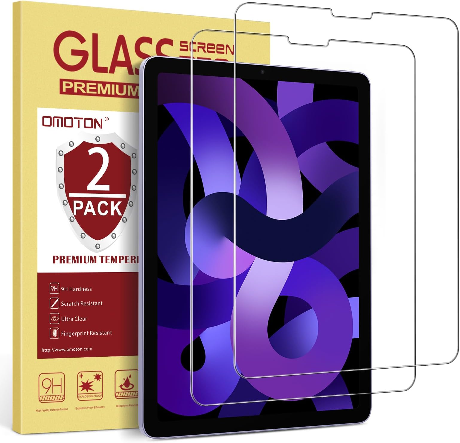 OMOTON Screen Protector for iPad Air 5th 4th Generation (Air 5/4, 10.9 Inch, 2022/2020) iPad Pro 11 Inch (2022/2021/2020/2019) Tablet - Tempered Glass, Case Friendly, Apple Pencil Compatible, 2 Pack
