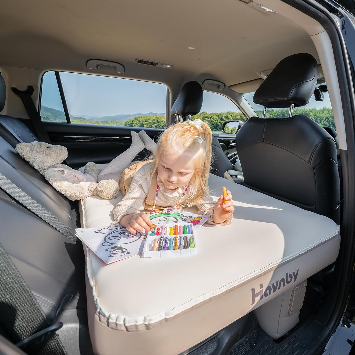 Havnby CozyPad Car Air Foam Mattress for Toyota Highlander Second Row, Custom Fit Inflatable Back Seat Bed with Built-in Pump, TPU Layer, Foam Cushion Support for Kids, Pets and Adults