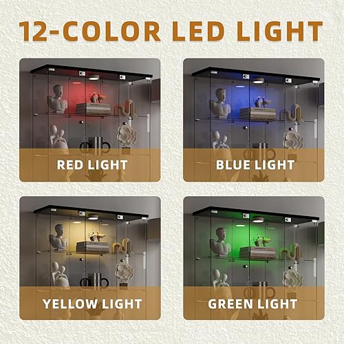 Miniatura 5 de Darget Glass Display Cabinet 4-Shelf Curio Cabinet, 2 Doors Glass Display Case Lockable with 5mm Tempered Glass Floor-Standing Glass Bookshelf for