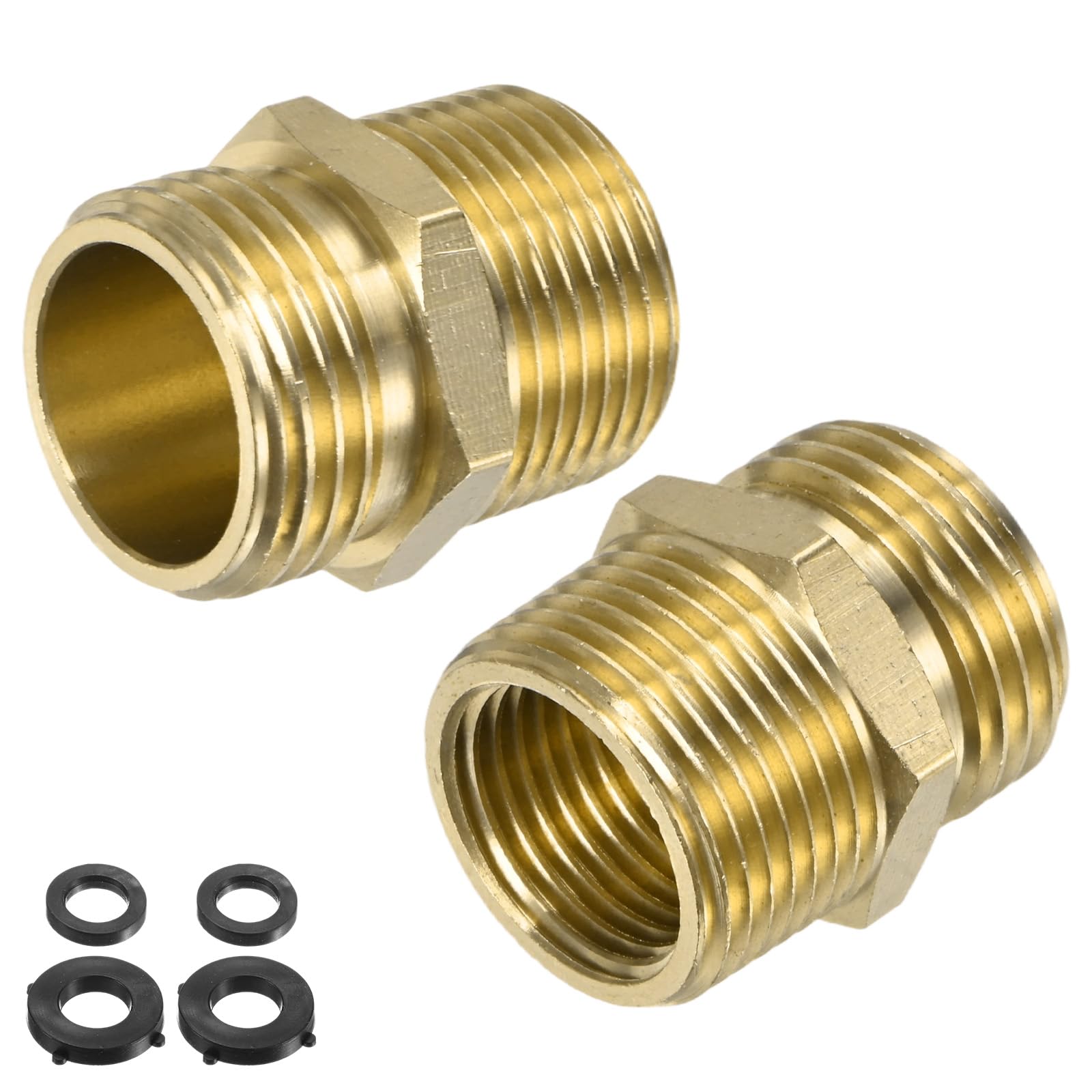 M METERXITY 2-Pack 3/4" GHT Male to 1/2" NPT Male or 3/4" GHT Female Hose Adapter, Brass Garden Hose Fittings Connector with Rubber Washers for Faucet/Irrigation System Quick Connect