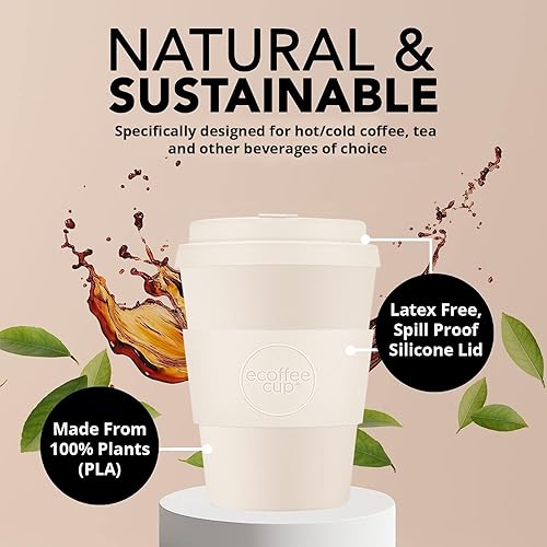 Miniatura 4 de Ecoffee Cup Waicara - Taza de café reutilizable de 11.8 fl oz, ecológica, 100% a base de plantas, con tapa y funda de silicona, sin melamina y