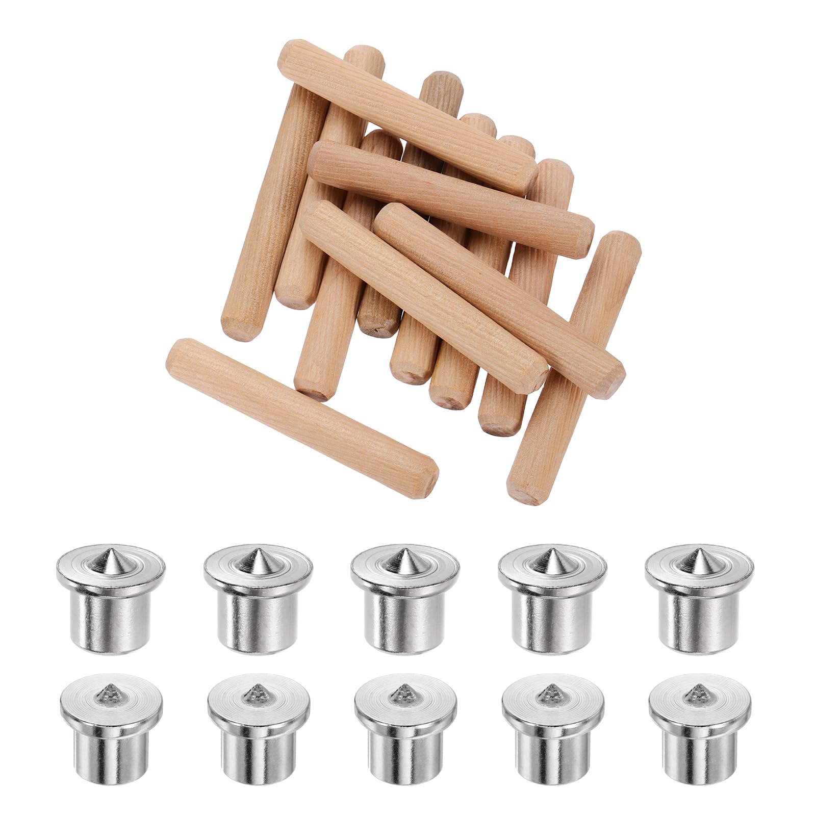 sourcing map 100Pcs 12x80mm Wood Dowel Pins with 10Pcs Solid Hollow Dowel