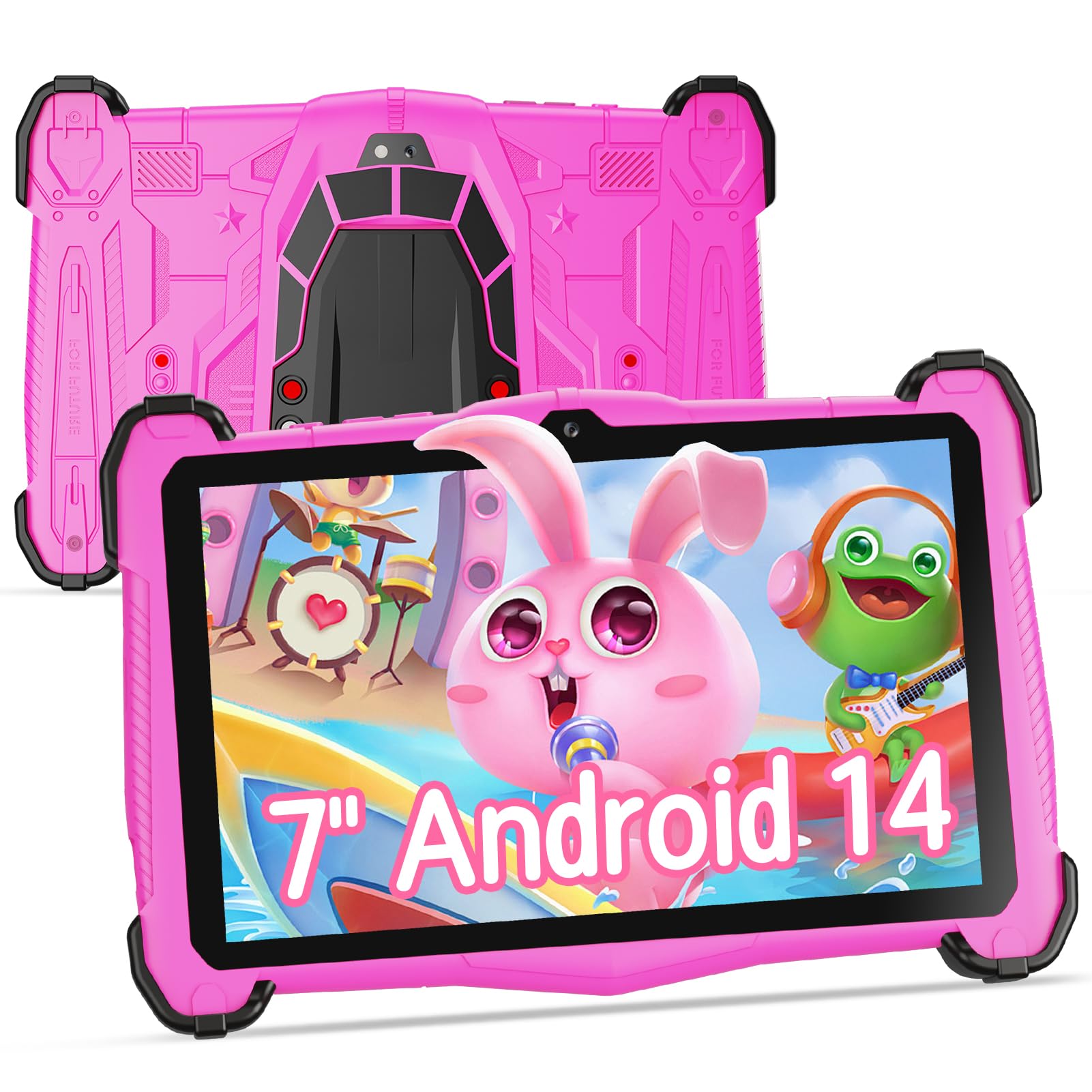 EagleSoar Tablette Enfants 7 Pouces, adaptée âgés 3 à 12 Ans, Android 14, 10Go RAM 64Go ROM 1To Extensible, avec Logiciel pédagogique iWawa et contrôle Parental, Batterie 4000mAh, Octa Core, Rose