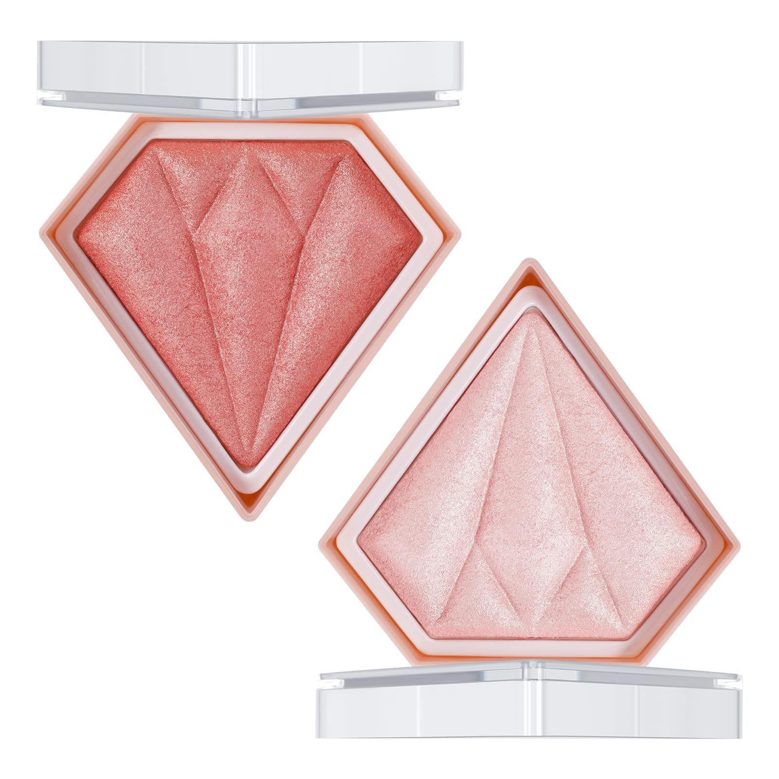 umorismo Blushers for Cheeks Make Up, Pink/Peach Refletive Glow Highlighter Blush, 3D Diamond Face Blush Make Up Powder for Long-Lasting Sweat-Resistant Non-Greasy