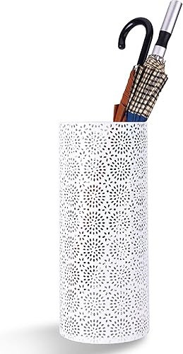 Soporte de paraguas para entrada, soporte de metal independiente, organizador redondo para paraguas con 3 ganchos para paraguas largo y corto,