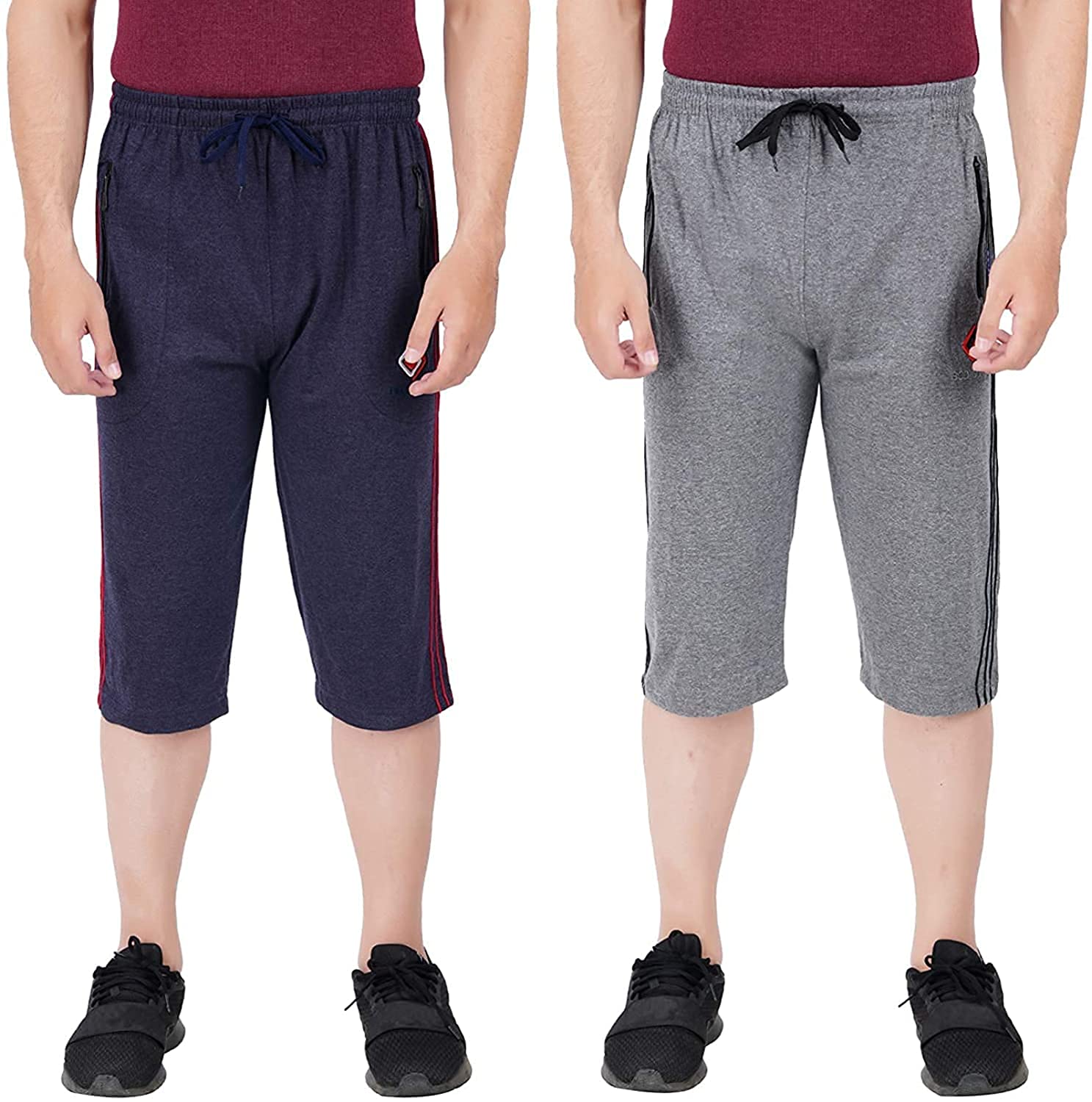 ASK - JS - LCD & CO ( Pack of 2 Mens Cotton Three by Fourth, 3/4, Capri, Three Quarter - Comfort wear - Free Size (fits from 28 to 42 inches Waist) Model 129