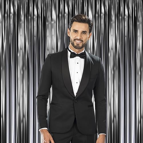 Miniatura 71 de Cortinas de fondo de flecos de papel de aluminio para fiestas, 3 piezas, 39.6 x 98.4 pulgadas, azul retro 48 Retro Azul,03 Rosa,04 Rosa