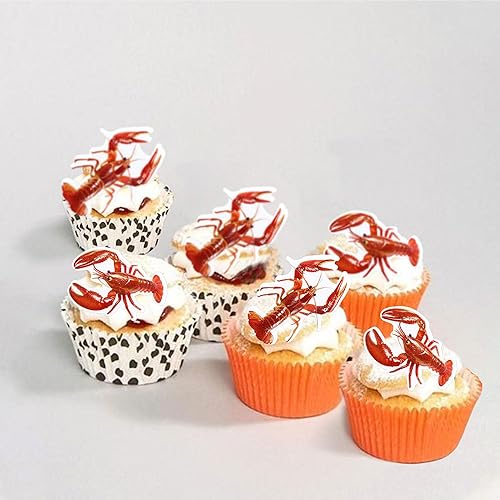 Miniatura 4 de Ercadio Paquete de 40 adornos comestibles para magdalenas de cangrejo de cangrejo de cangrejo rojo, para magdalenas, temática de langosta del
