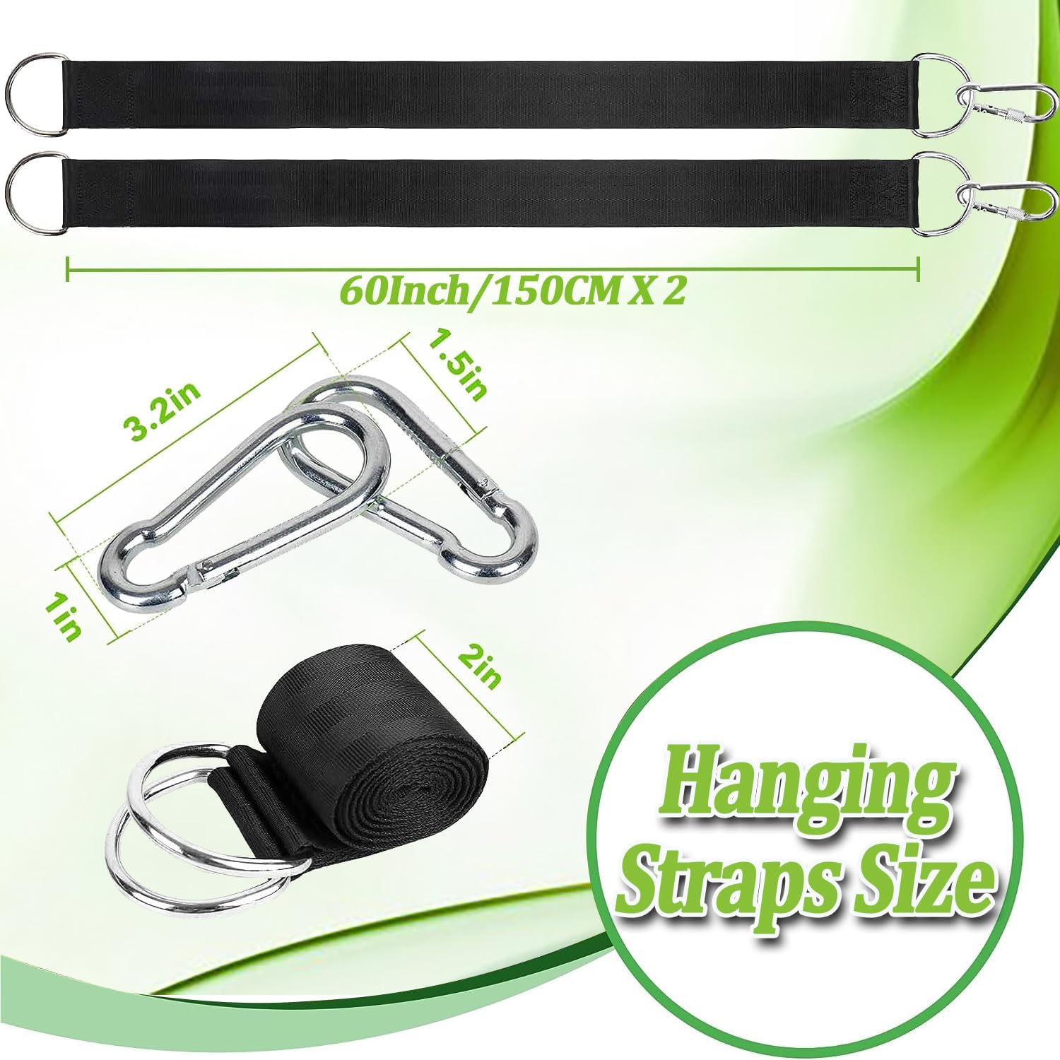 Taeku Swing Suspension Straps Set – 2 PCS Premium Polyester Hammock Hanging Strap Kit with Carabiners for Tree Swings, Hammocks, Gym Equipment, Outdoor Camping (60 Inch) image 2