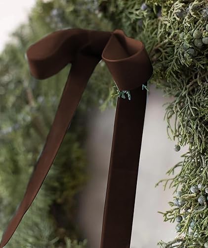 Miniatura 13 de Cinta de terciopelo caqui de 3/8 pulgadas, 25 yardas para árbol de Navidad, envoltura de regalos, ramo de flores, decoraciones de corona