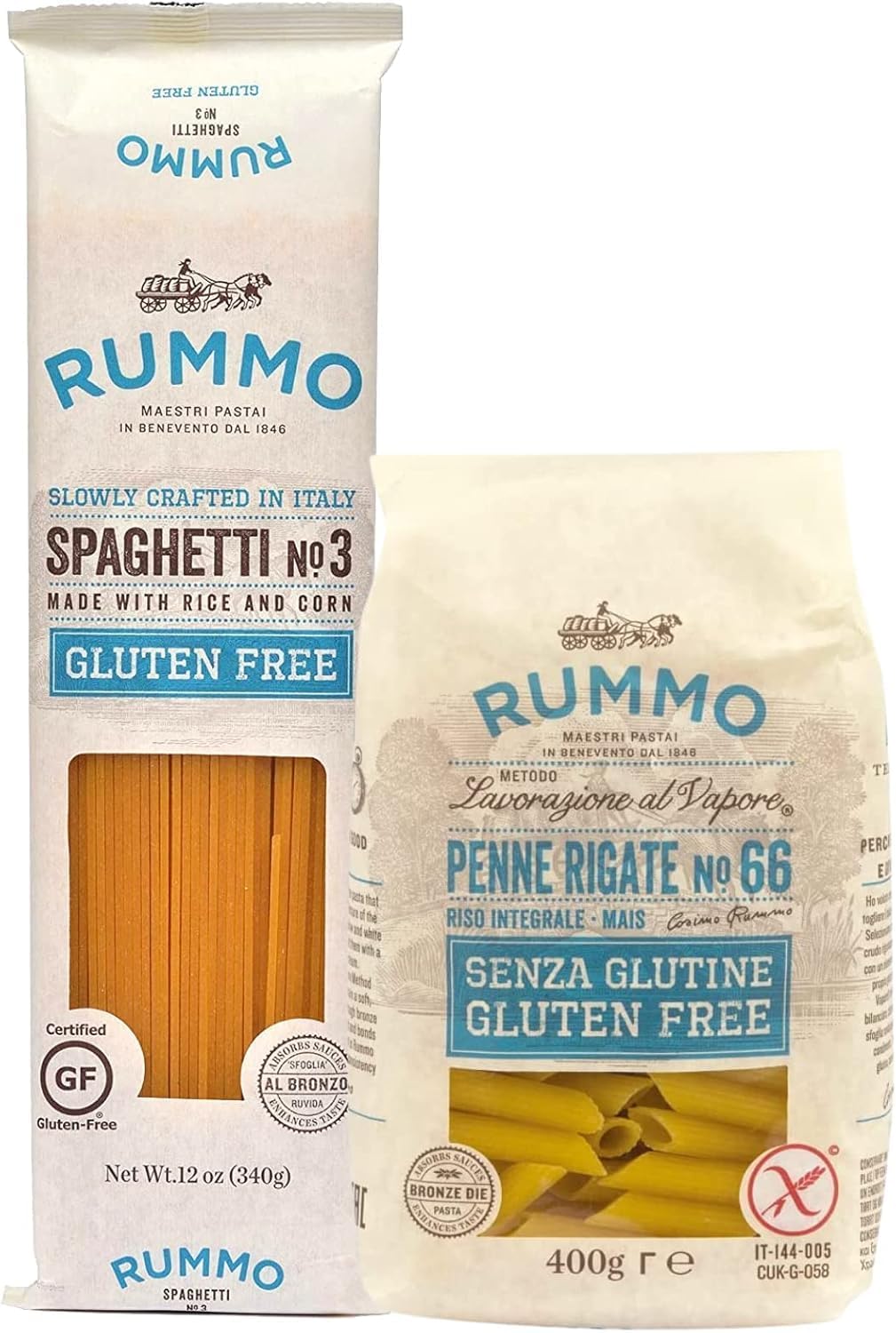 Italian Gluten Free Pasta Gift Pack - Perfect Duo for Premium Dining, 1 x 400 g Penne Rigate No.66 & 1 x 340 g Spaghetti No.4