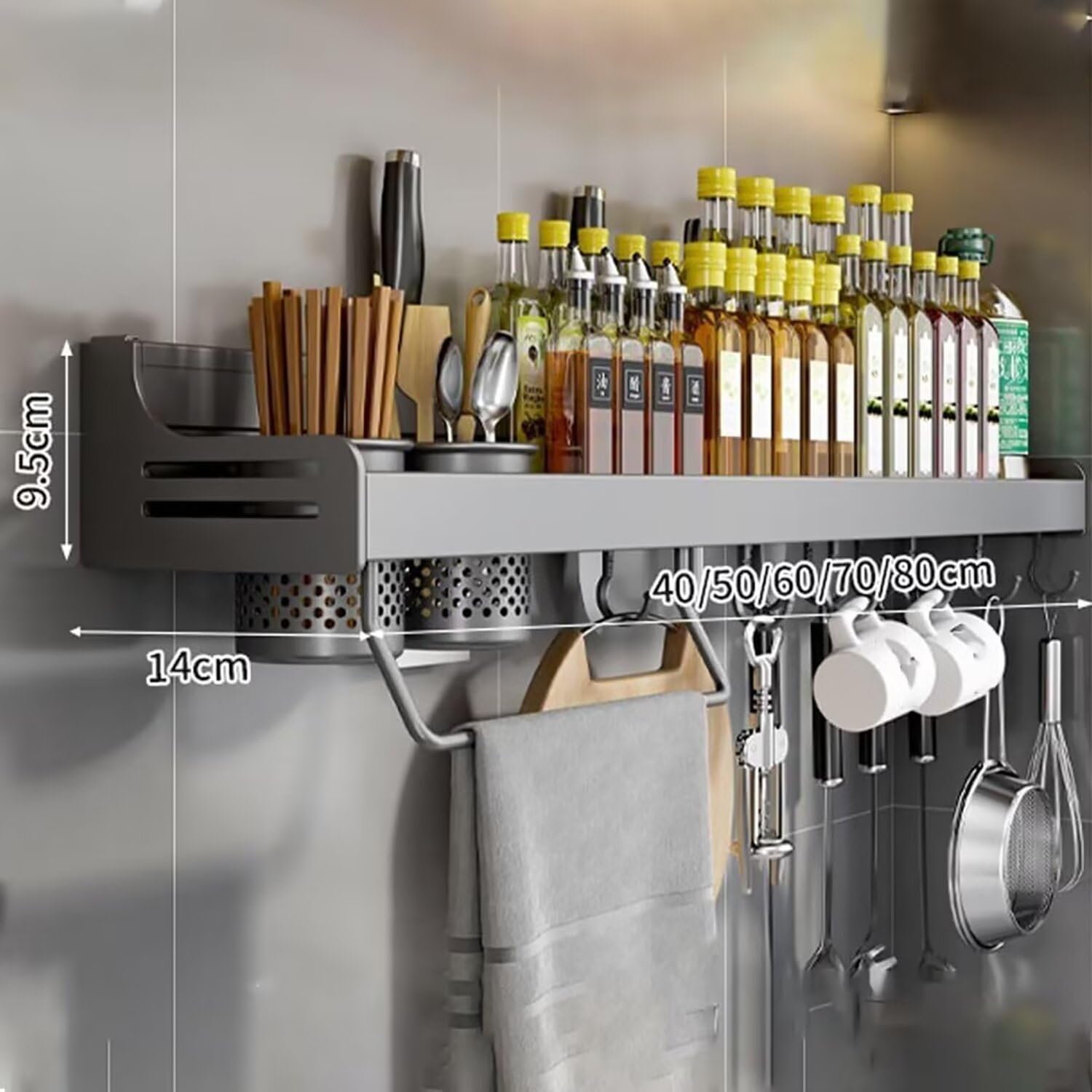 Portaspezie da parete, 50 cm, organizer da cucina per erbe e spezie, soluzione di conservazione durevole, design salvaspazio, perfetto per chef domestici e appassionati di cucina