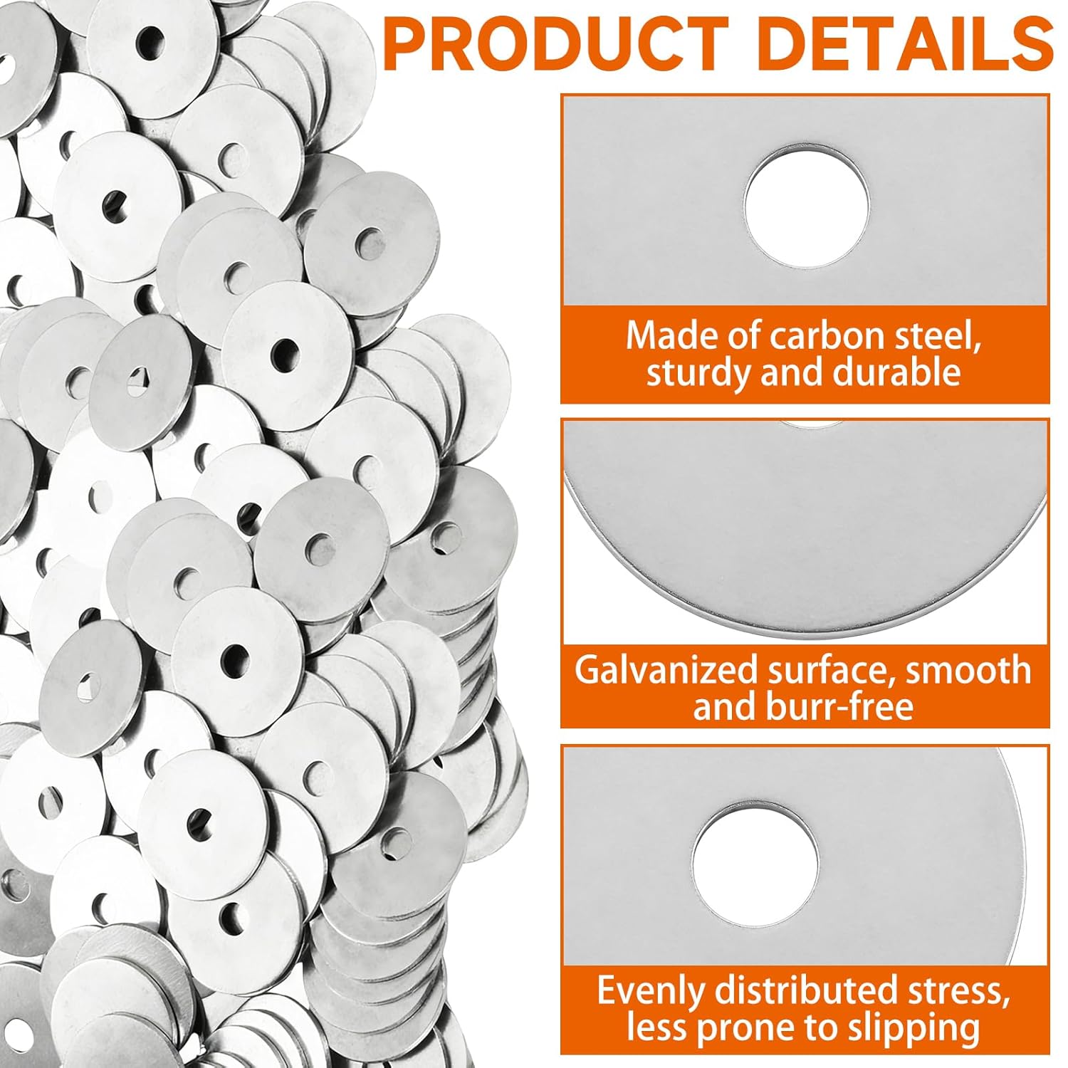 400pcs Flat Washers, 1/4 ×1.2 Inch Fender Washers, Silver Metal Large Washers for Screws,Factories Repair, Kitchens, Shops, and Outdoor Construction