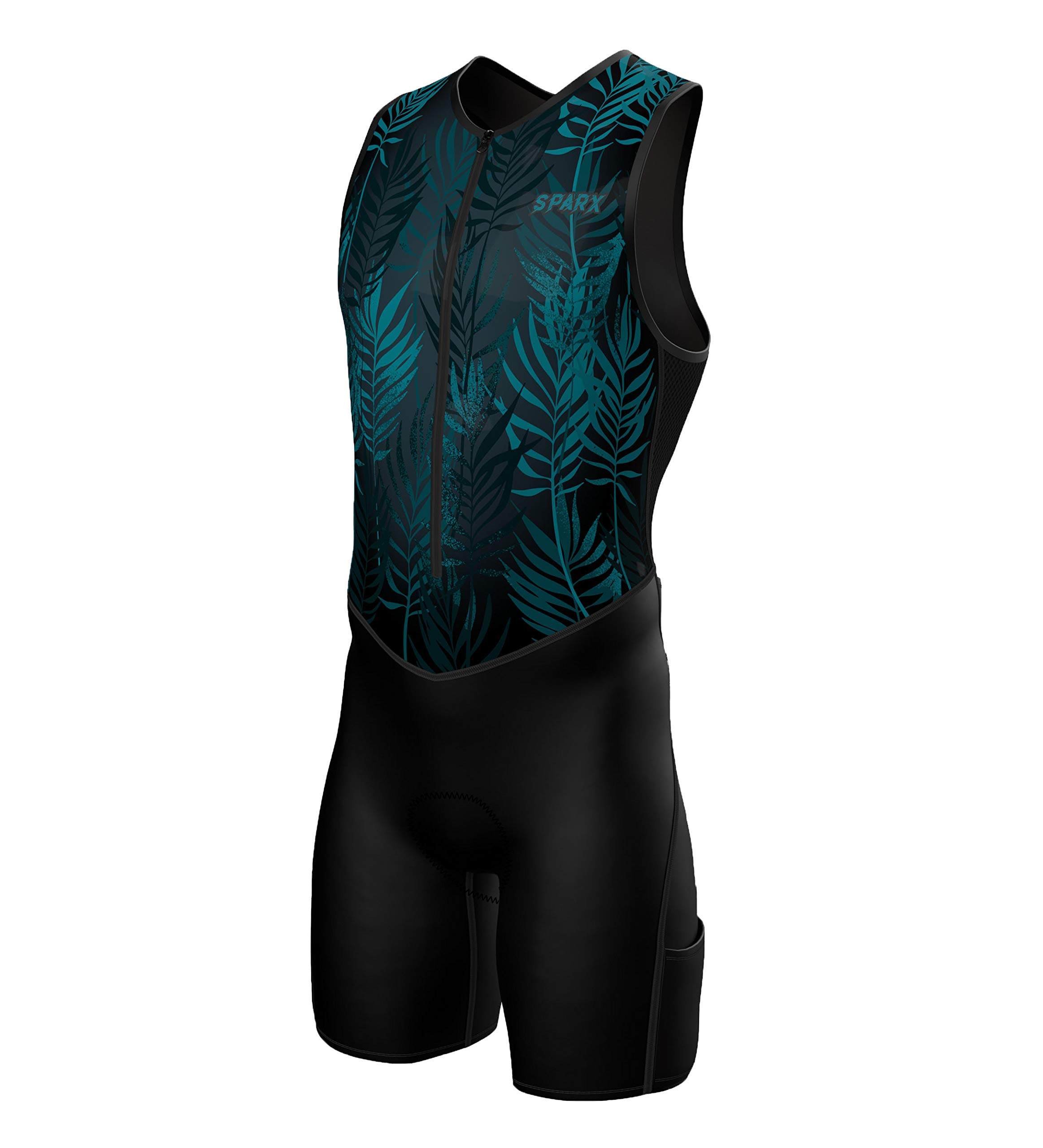 Sparx SportsSparx X Triathlon Suit Men Racing Tri Cycling Skin Suit Bike Swim Run (Dark Leafs, S)