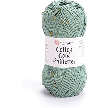 YarnArt Cotton Gold Paillettes Lightweight Sparkling Yarn with Sequins, 50g 1.76 oz, 140m 153 yds, 82% Cotton 18% Polyester Soft & Shiny Thread for Knitting & Crochet Projects 7113