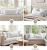 Vista 5 de MIULEE Almohada decorativa de 14 x 36 pulgadas con funda de algodón 100% rectangular para sofá