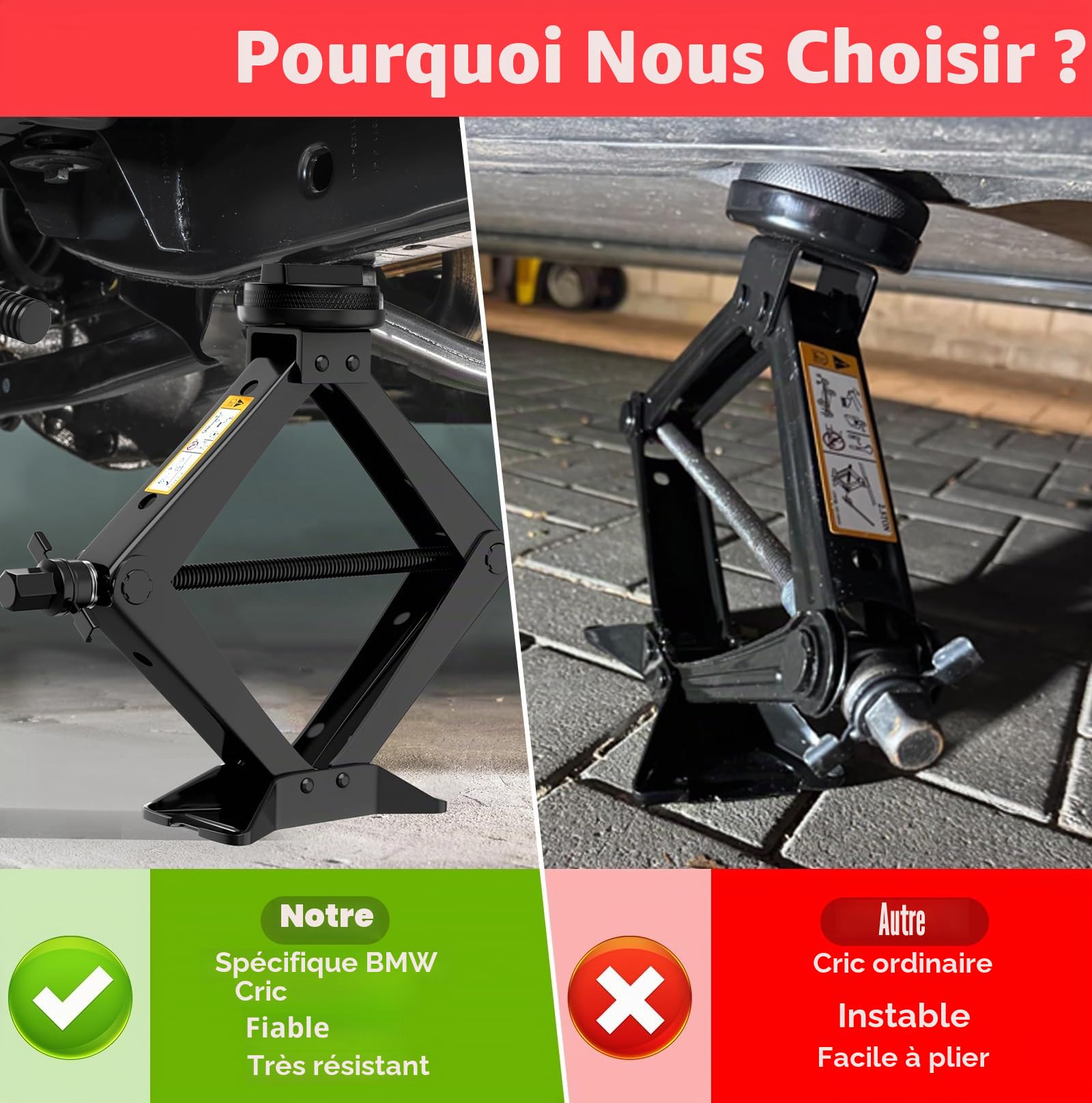 IMAYCC Cric Voiture 2.5T, Universel Crique Voiture pour BMW Série avec 2 Tampon Caoutchouc,Portable Cric de Levage avec Clé pour Écrous de Roue, Set Urgence Automobile pour SUV MPV BMW(1/3/5/6/7/Z/X)