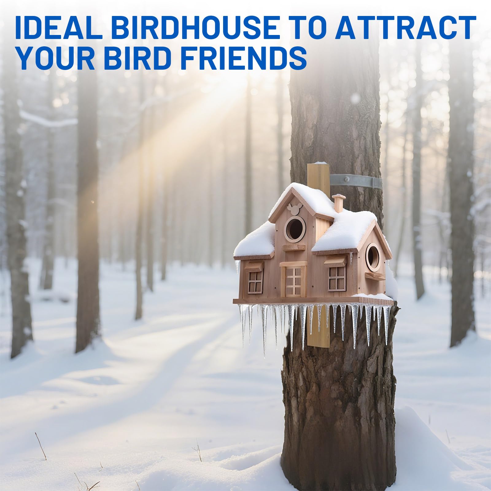 Dekoratives Vogelhaus aus Holz, natürliches Kiefernholz, Design mit doppeltem Eingang