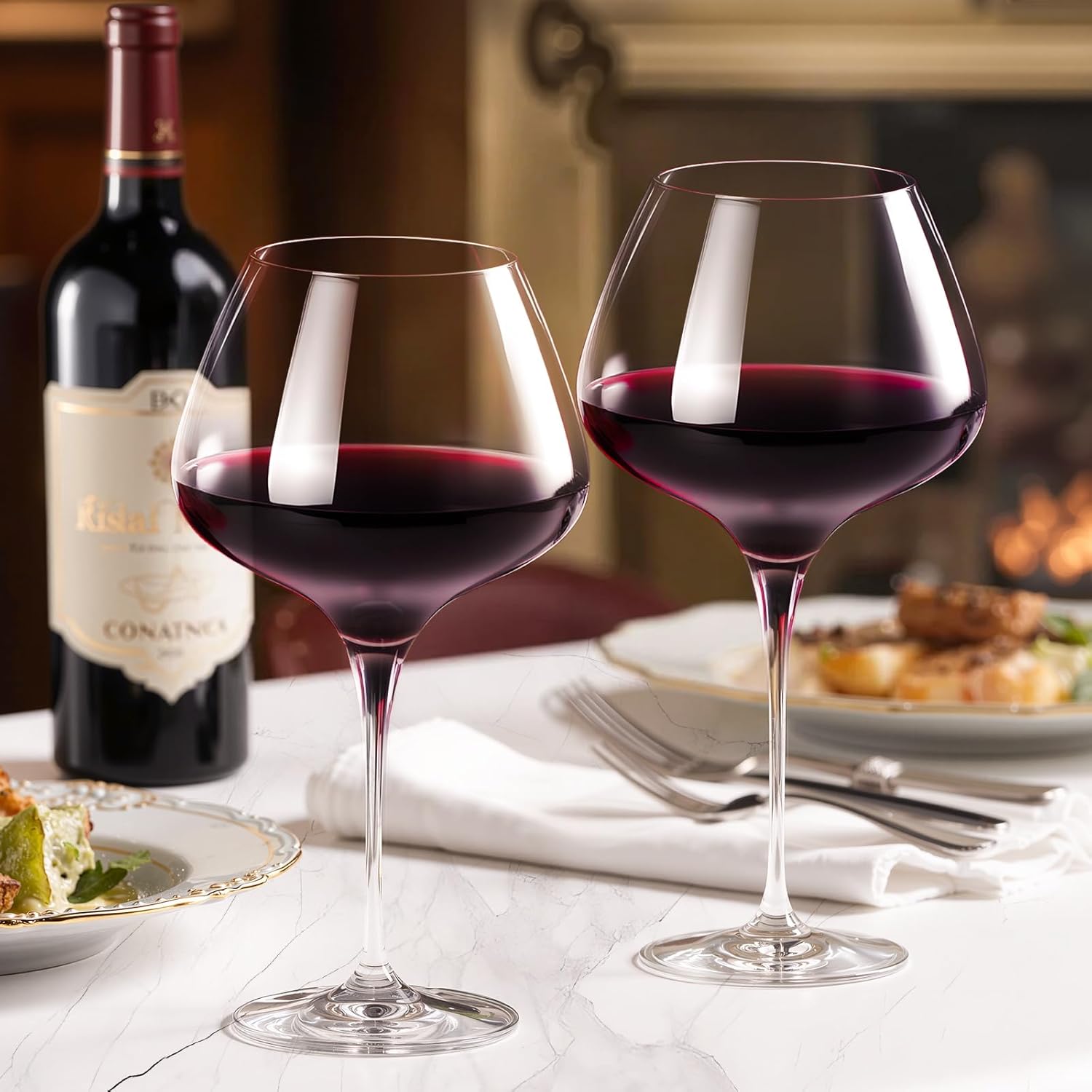 KAMMAK Wine Glasses Set of 2, 20 oz Hand Blown Crystal Bordeaux Wine Glasses, Thin Rim & Long Stem, Perfect for Red & White, Daily Use, Wedding Anniversary or Birthday Gift with Gift Box, Rebecca - Image 2