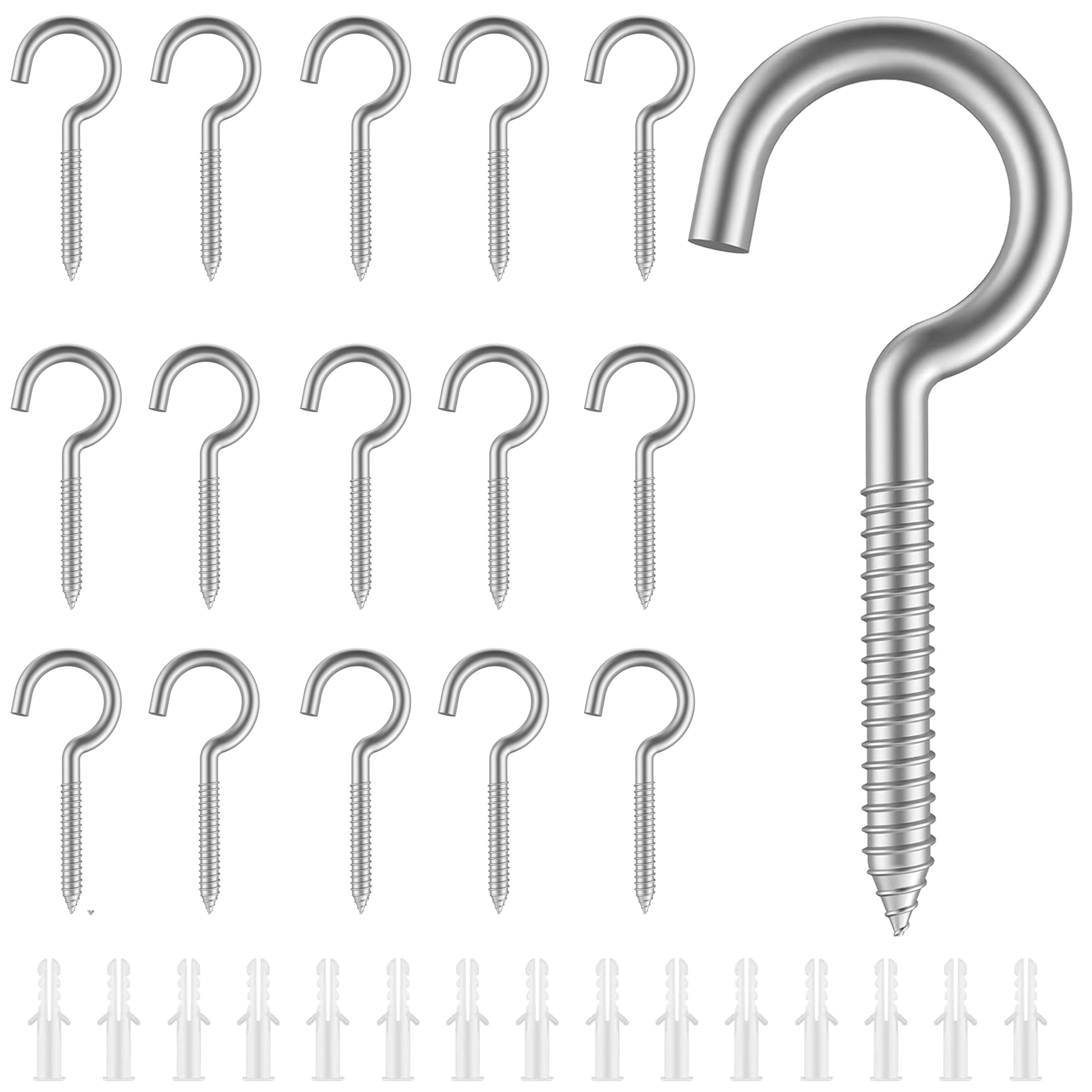 M5 x 65 15 ganci a vite in acciaio inox, ganci per viti, viti a gancio per soffitto ed esterni, per piante sospese, tazze da tè, chiavi