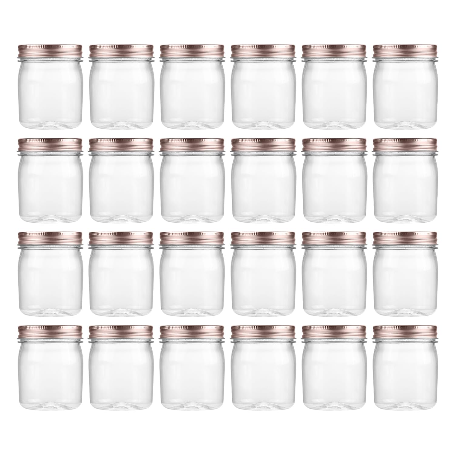 novelinks 8 oz Clear Plastic Jars with Airtight Lids, 24 Pack Plastic Mason Jars with Lids 8oz, Refillable Storage Slime Containers & Small Spice Jar for Kitchen Organization (24 Pack,Rose Gold)