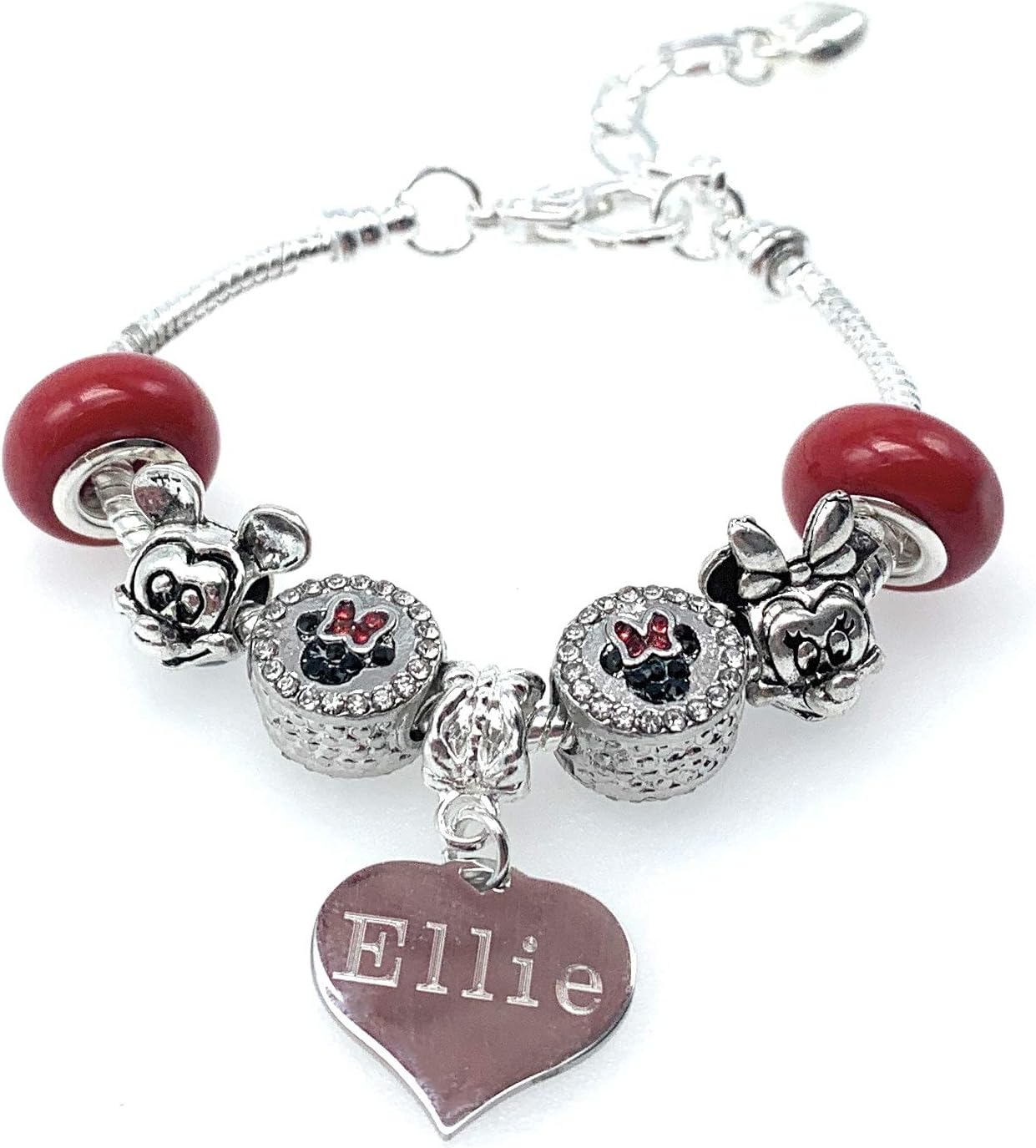 Jewellery Hut Personalised and Engraved Mickey and Minnie Mouse Bracelet with Gift Box for Children and Adults