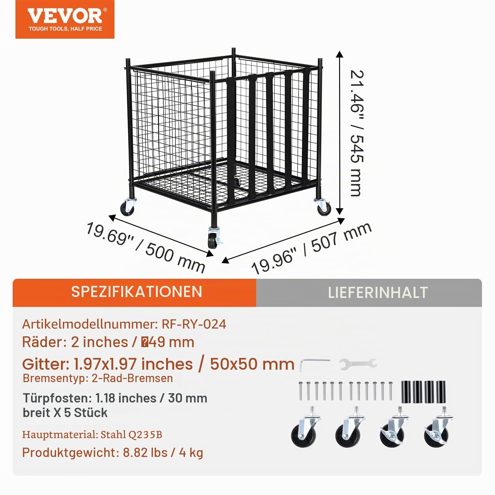 VEVOR Ballwagen Rollwagen 507 x 500 x 545 mm Sportbällen, Abschließbarer Basketballkäfig Ballkäfig, Sportausrüstung für den Innen- und Außenbereich, Rollbar Aufbewahrungswagen aus Stahl für Garagen