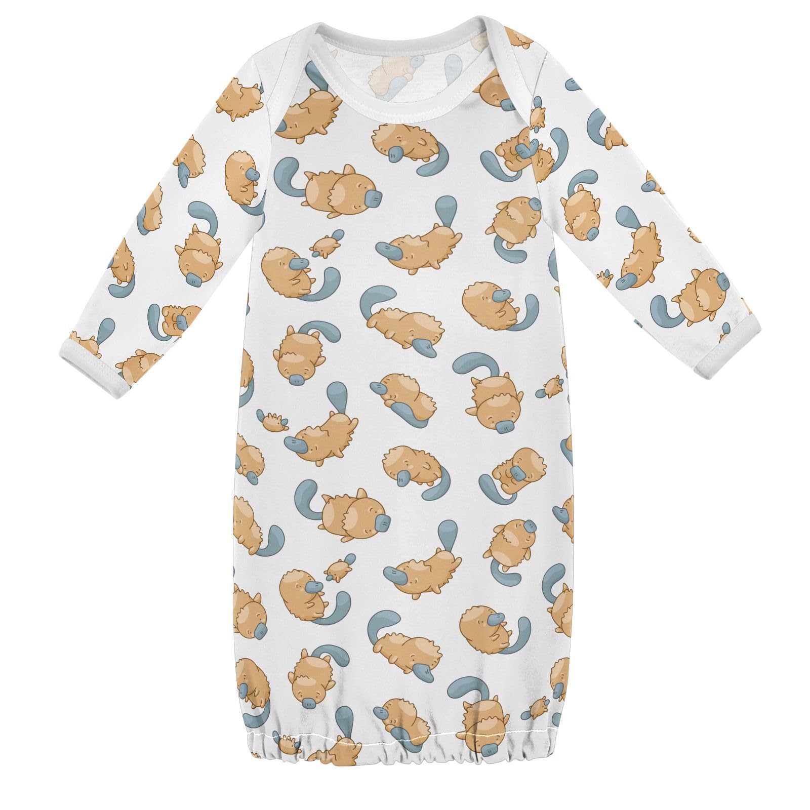 WIFIU Cute Platypus Character Baby Girls Boys Sleeper Gown Cotton Nightgown Long Sleeve, Baby Nightdress Sleeping Clothes for Newborn 6-12 Months Multicolor