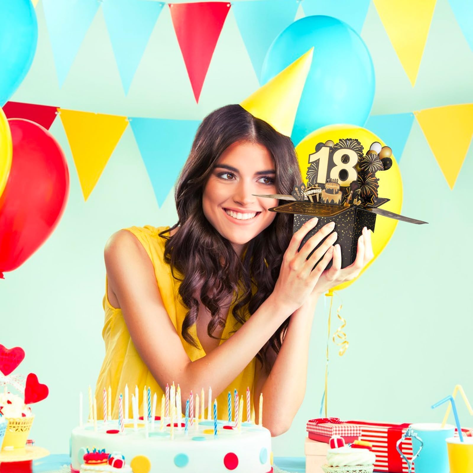 Biglietto Di Auguri 3D Pop-up 18° Compleanno Per Ragazza | Cartolina Con Busta E Adesivi | Design Tridimensionale Nodo Oro | Regalo Originale Per Donna