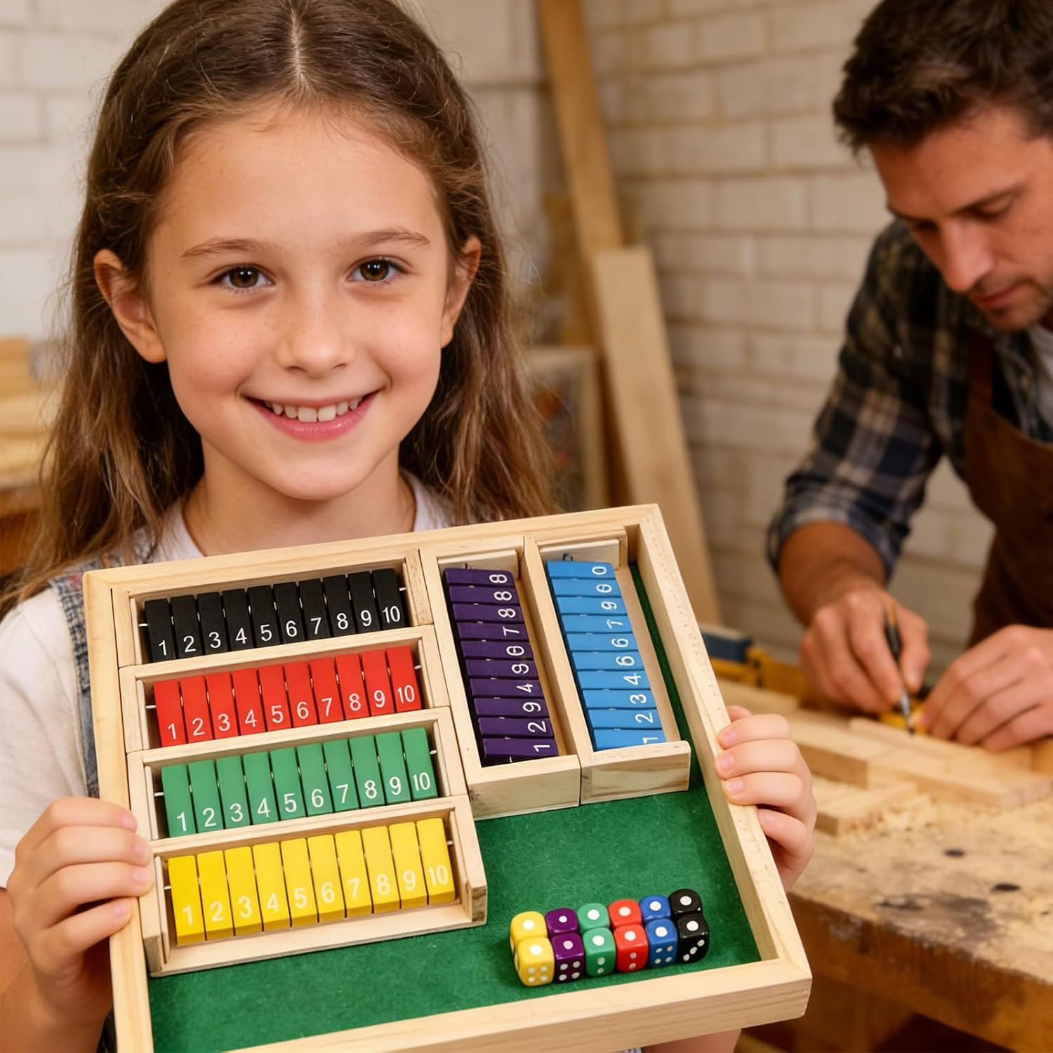 Shut The Box Game Wooden Board Dice Game with 12 Dice, Upgraded Shut The Box Game 6 Players Table Math Games for Fun Family Game Night Classroom Home Party or Pub Strategy Games