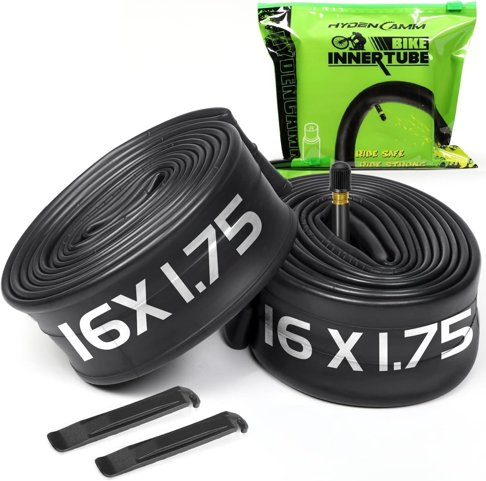 2 Pack 12"/14"/16"/18"/ 20"/ 22"/24"/ 26"/27.5"/28"/29" x1.75/1.95/2.10/2.125 Bicycle Tube with 2 Tire Levers, with 32mm AV Schrader Valve, Reliable Inner Tube for Kids/Road/MTB Bike (2 of One Size)