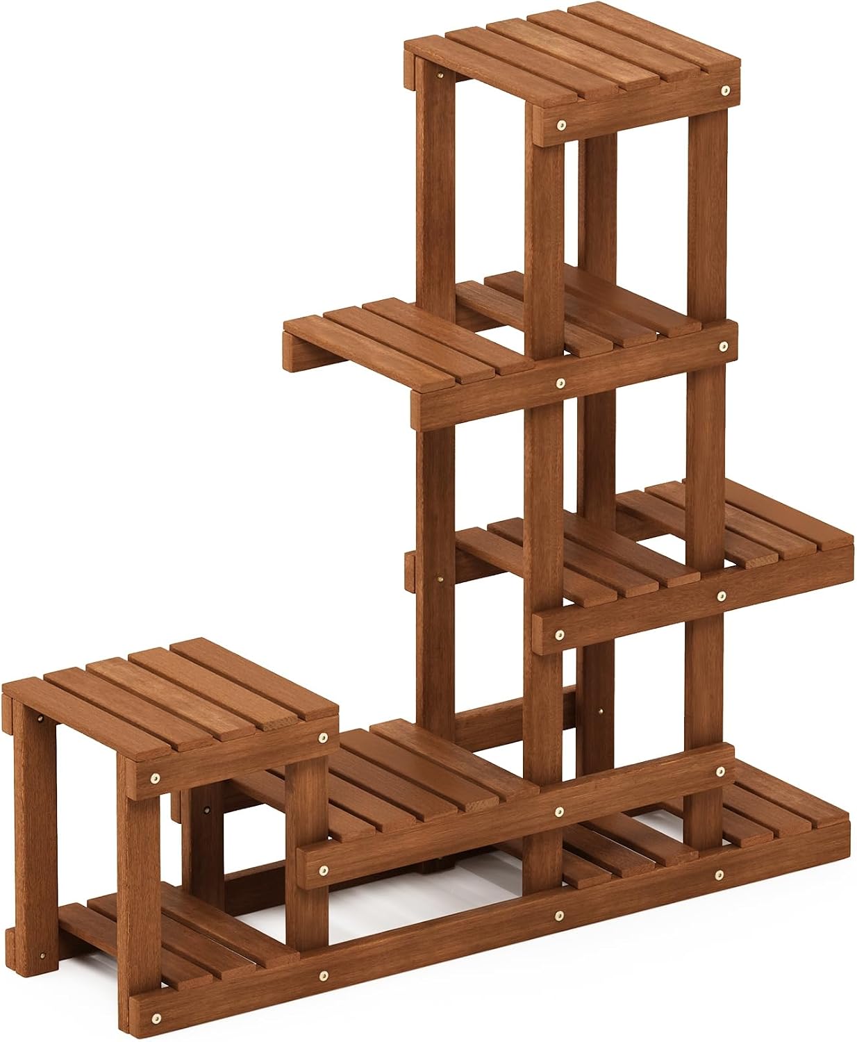 Furinno TIOMAN Plant Stand Outdoor, Multiple Tier Plant Shelf, Tiered Plant Stand Indoor, Outdoor, Patio, Garden, Balcony, Light Wood