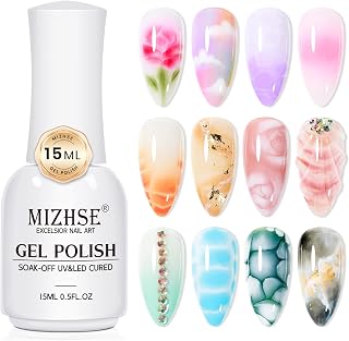 MIZHSE Blooming Gel Polish, 15 ml Clear Blossom Gel for Spreading Effect, Watercolor Paint Marble Nail Art, UV/LED Soak Off Nail Art Manicure Gift for Women