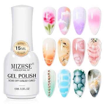 MIZHSE Blooming Gel Polish, 15 ml Clear Blossom Gel for Spreading Effect, Watercolor Paint Marble Nail Art, UV/LED Soak Off Nail Art Manicure Gift for Women