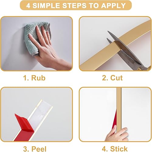 Miniatura 7 de Soengsau Moldura con acabado dorado mate, 196.8"L x 0.4"A, tira de decoración despegar y pegar para techo, pared, borde de azulejos, gabinetes de