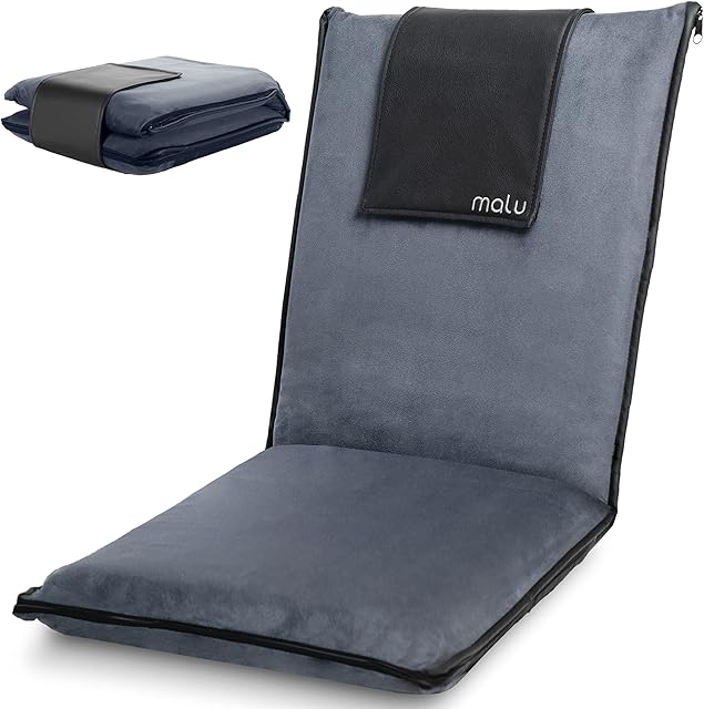 Malu Luxury Padded Floor Chair with Back Support- Foldable Meditation Chair with 5 Adjustable Positions- Portable Padded Yoga Chair & Floor Seat with Back Rest - Video Gaming Chair for Kids & Adults