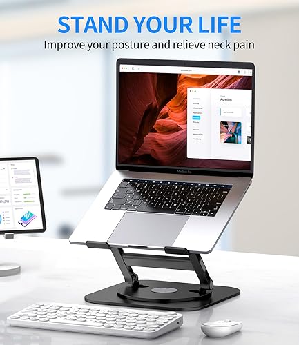 Miniatura 7 de Soporte ajustable para laptop con base giratoria de 360, soporte estable para computadora portátil, ergonómico y plegable, elevador para computadora