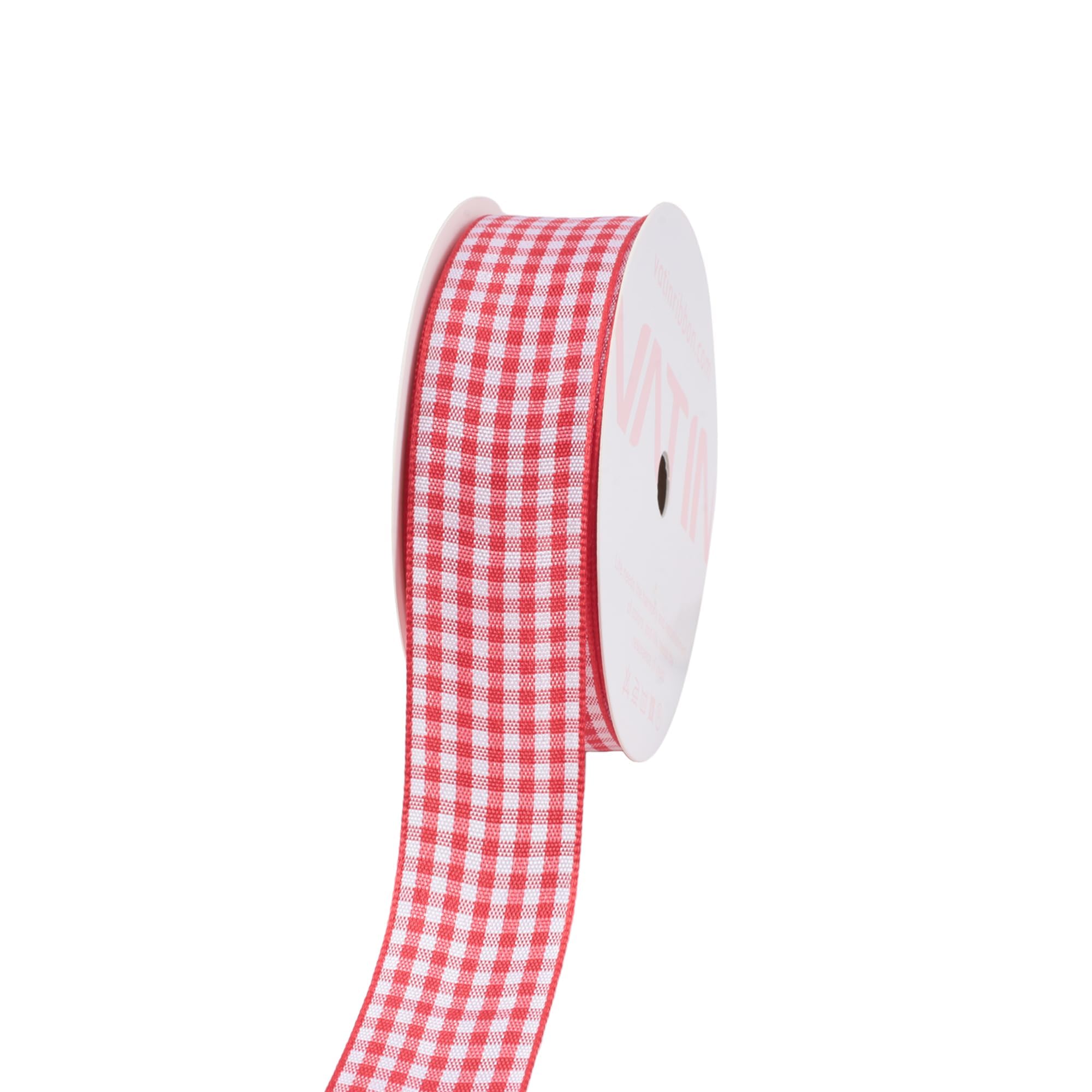 VATIN Red and White Gingham Ribbon, Each Roll Measuring 1 Inch Wide by 10 Yards Long, Featuring Polyester Woven Edges, Perfect for Gift Wrapping and Festive Party Decorations