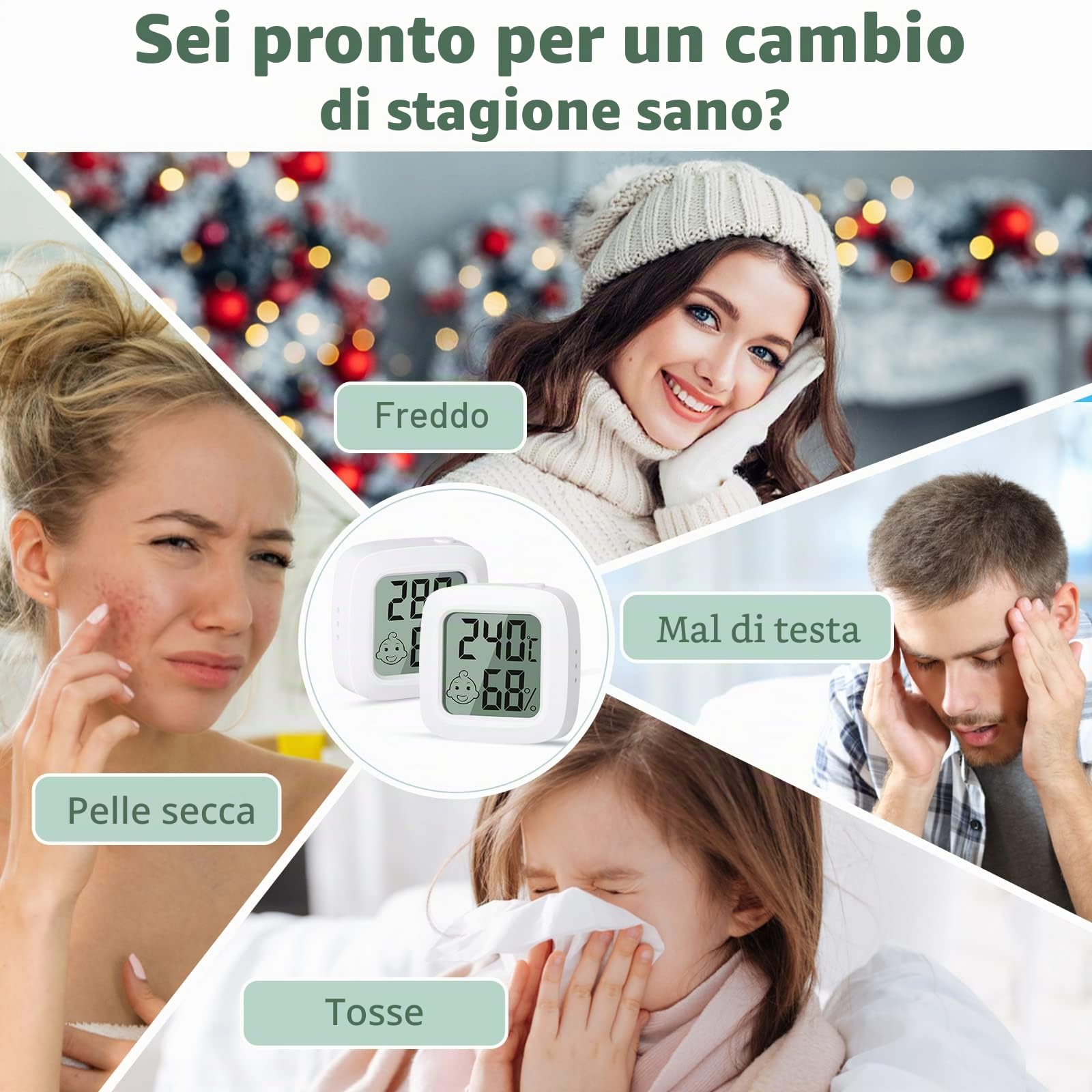 Vinabo Termometro Igrometro Digitale Interno 2 Pezzi, Alta Precisione con Indicatore Comfort