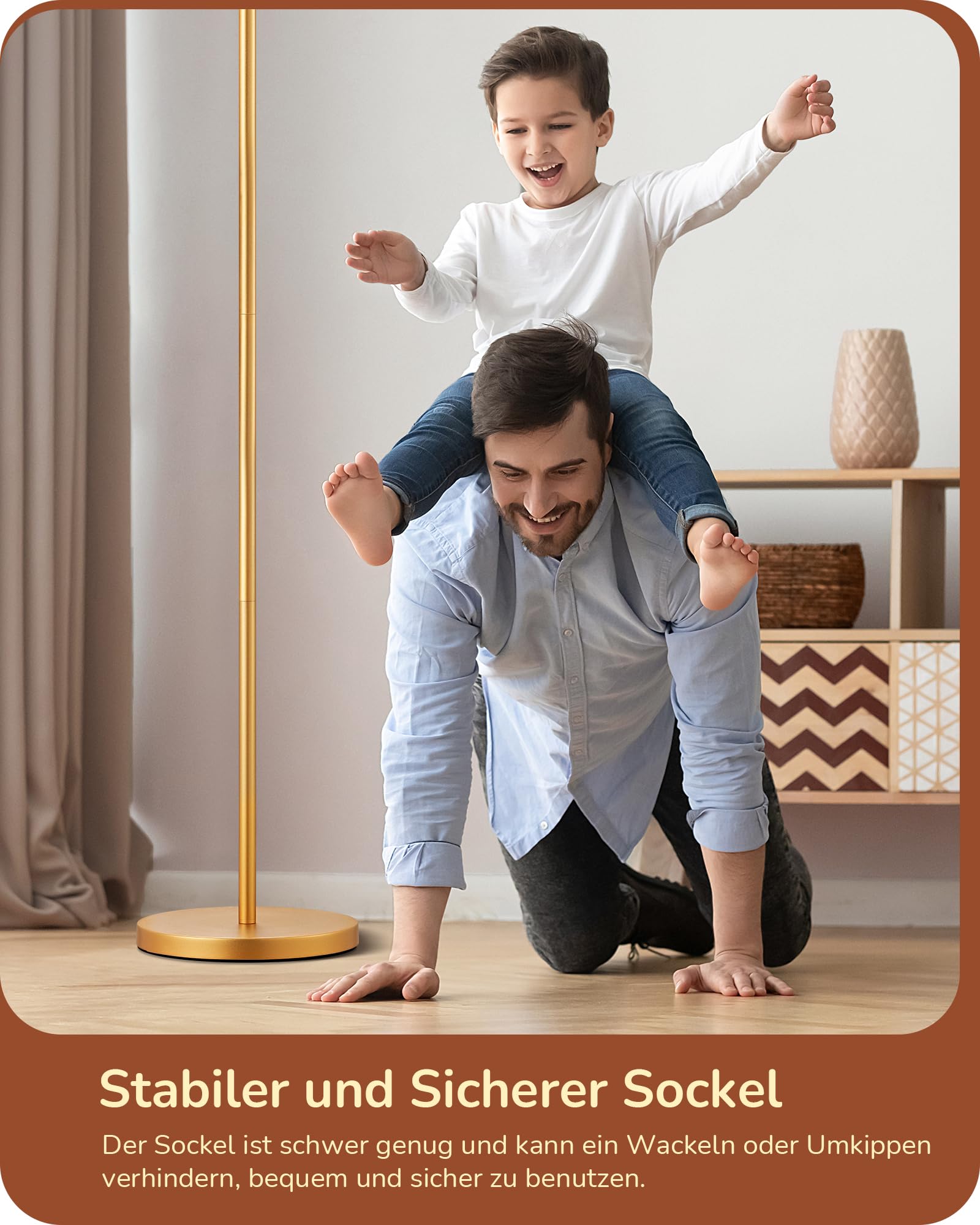 EDISHINE Stehlampe Wohnzimmer, 161cm Bogenlampe mit Verstellem Beigen Leinen-Lampenschirm & Fußschalter, mit E27 LED-Glühbirne, Leselampe Schlafzimmer, Stehleuchte Modern für Kinderzimmer, Gold