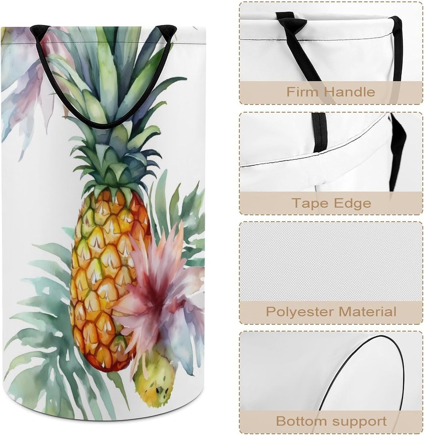 Large Laundry Hamper with Handle Waterproof Laundry Basket Collapsible Dirty Clothes Hamper Tropical Pineapple Laundry Bag for Clothes Toys in Bedroom 15.7x27.2 In