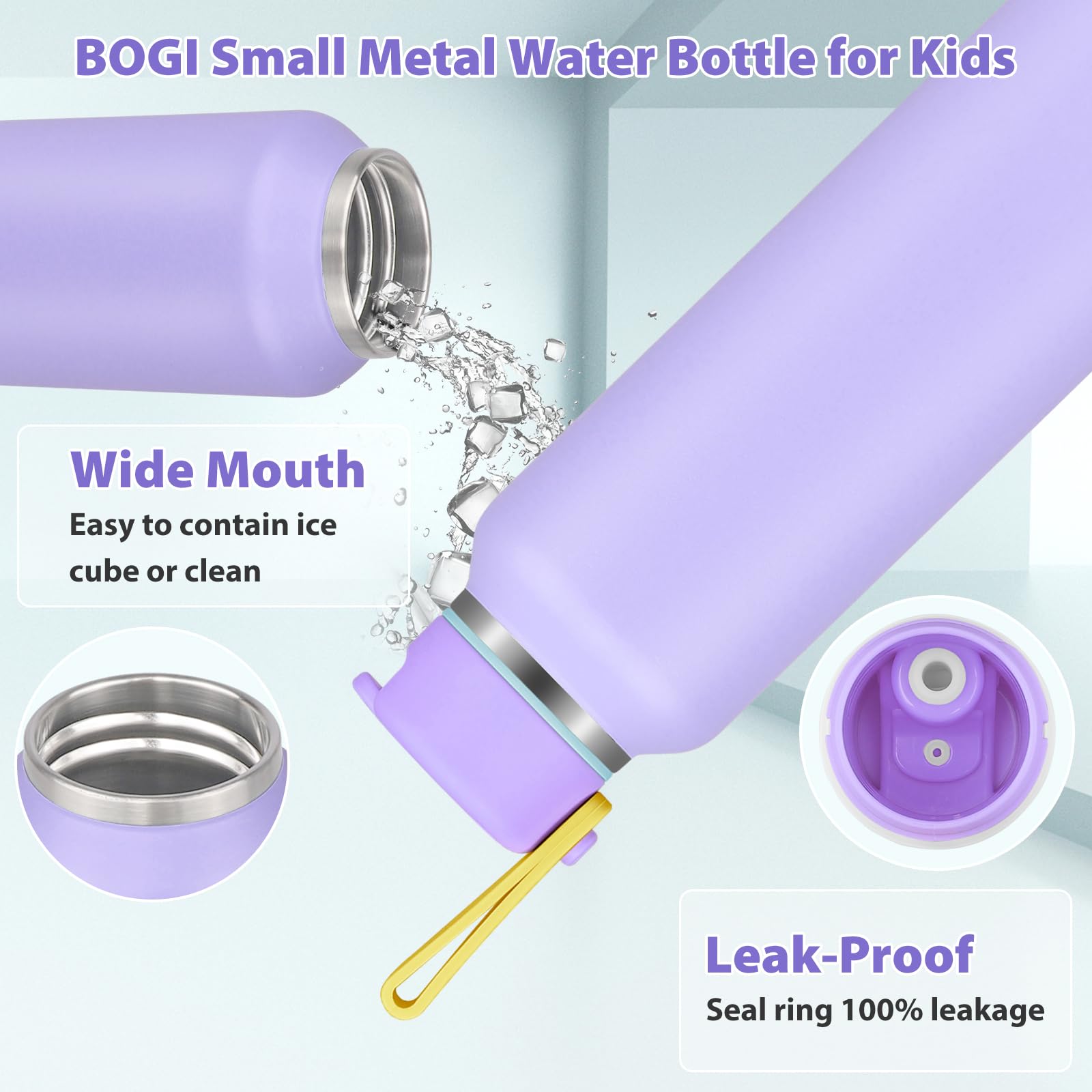 BOGI 350ml Small Metal Water Bottle with Straw - Image 2