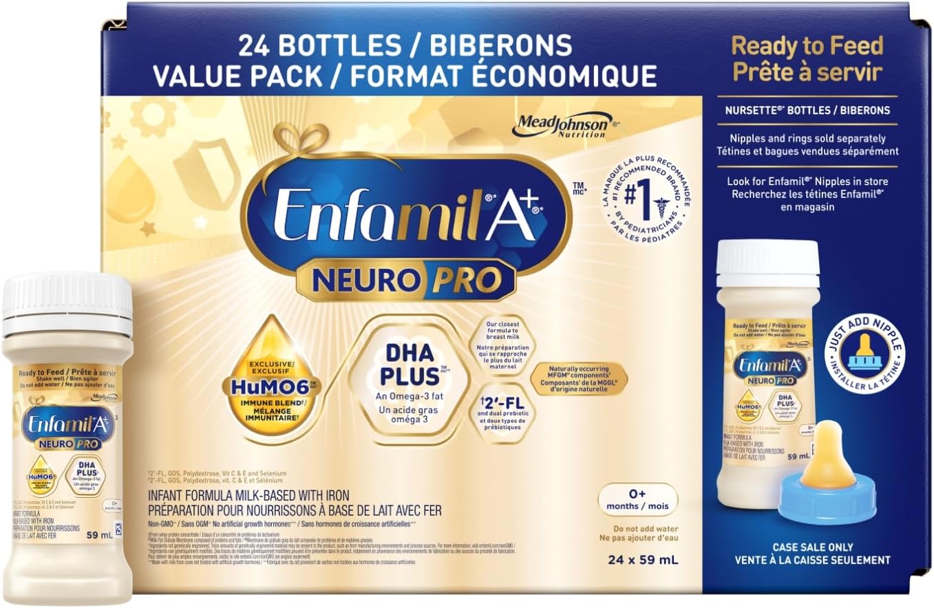 Enfamil A+ NeuroPro, Baby Formula, Ready to Feed Nursettes, with Brain Building DHA and 2’FL for Immune Support, 0-12 Months, 24 x 59mL