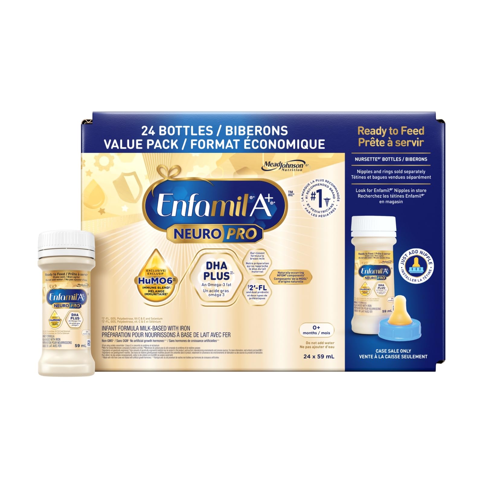 Enfamil A+ NeuroPro  Baby Formula  Ready to Feed Nursettes  with Brain Building DHA and 2'FL for Immune Support  0+ Months  24 x 59mL