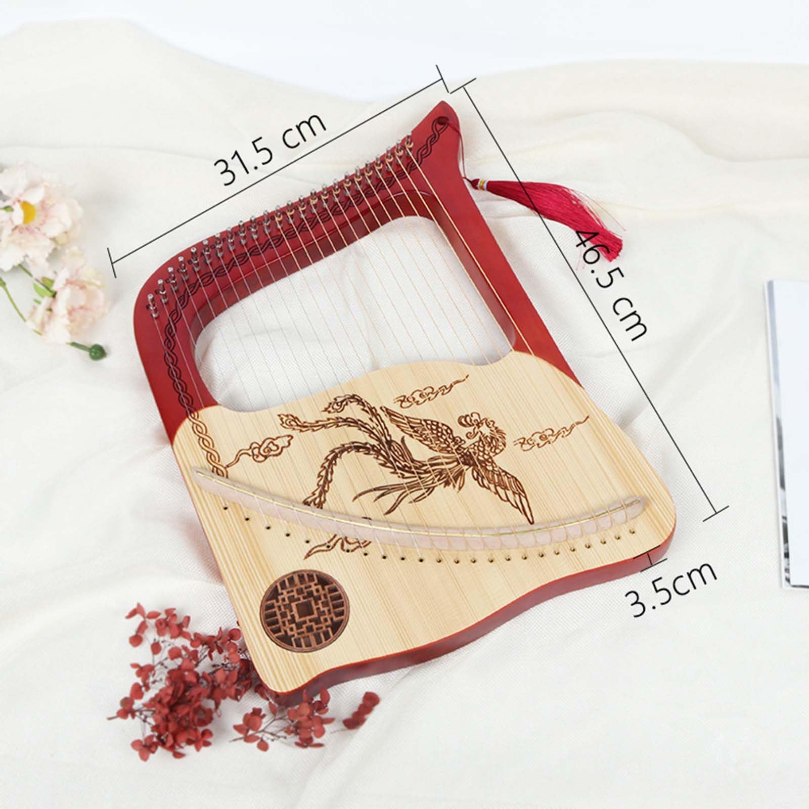 FJAUOQ Lyre Harfe Portable 24 String Harp Lyre Handgeschnitzte Tragbare Muster Mahagoni Holzinstrumente Harfe Instrument Lyre Geschenk für Musikliebhaber Studenten Anfänger,B 24 String